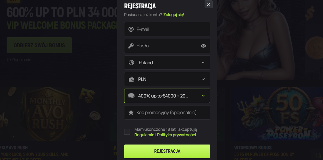 Avocasino rejestracja